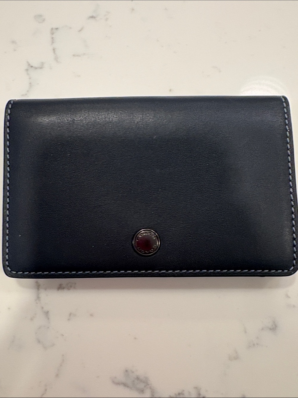 Charcoal grey Leather Wallet with Contrast light blue Stitching